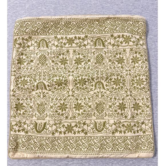 Vintage Y2K Pottery Barn Embroidered Pillow Cover 17x17 Francisco Green Boho - Picture 1 of 5